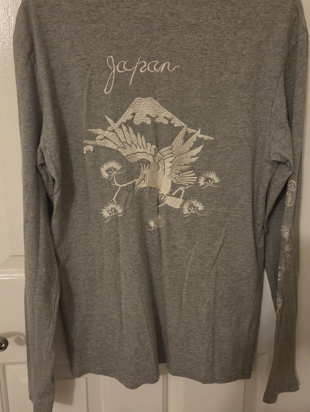 PacSun Japan Grey Long Sleeve Tee with White Dragon Embroidery